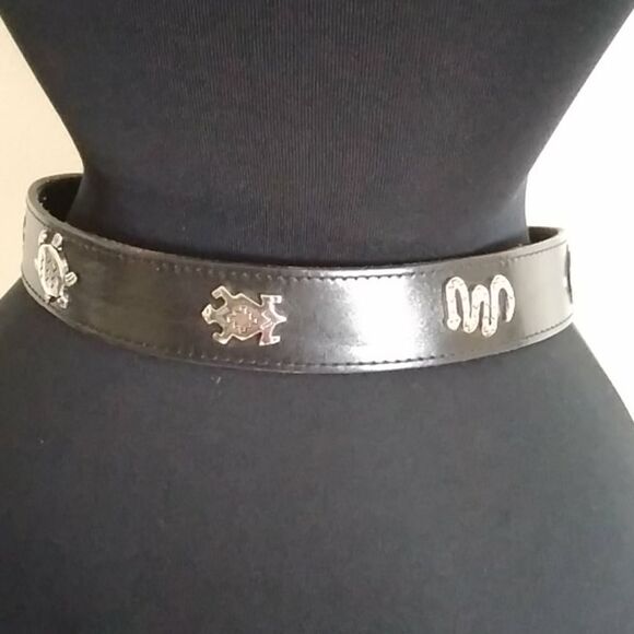 Vintage Metal & Leather Women Black Belt Cowboy